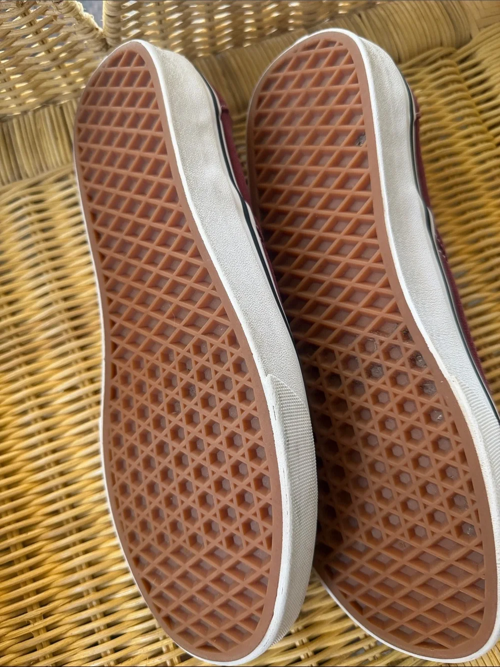 Vans Slip-On Sneakers in Maroon and White